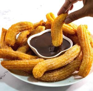 Churros are sweet, fried treats.